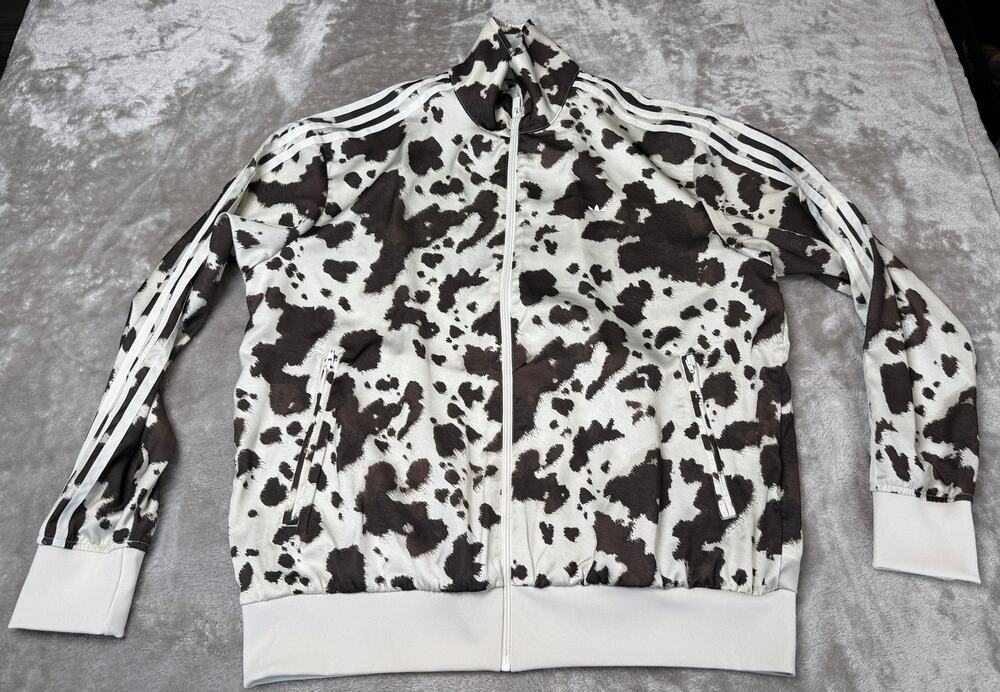 Adidas Originals Satin Cow Print Three Stripe Track Jacket Womens Size L